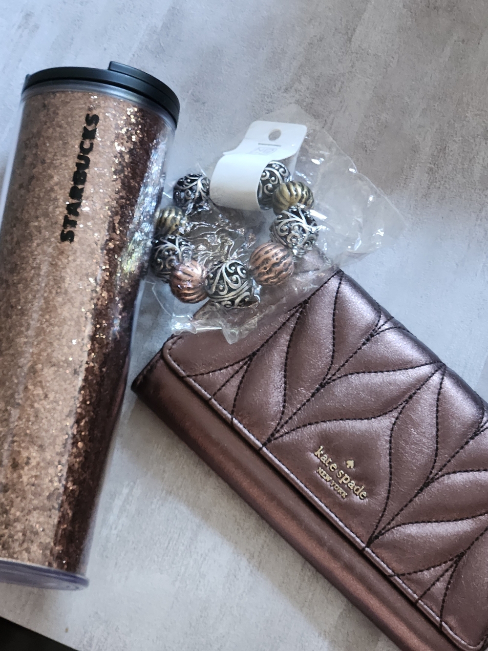 Kate Spade Metallic Rose Gold Elegant Chain Clutch Wallet   BUNDLE